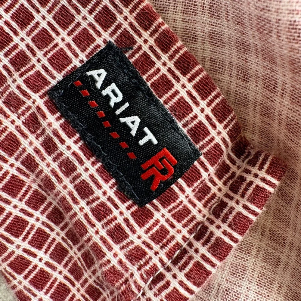 Ariat MNS FR WORK SHIRT Mens XXL-TALL Wine Red Plaid CAT EUC Western Rugged USA